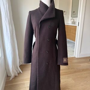 Aritzia Babaton Long Connor Coat XXS – Italian Virgin Wool – Chocolate Brown
